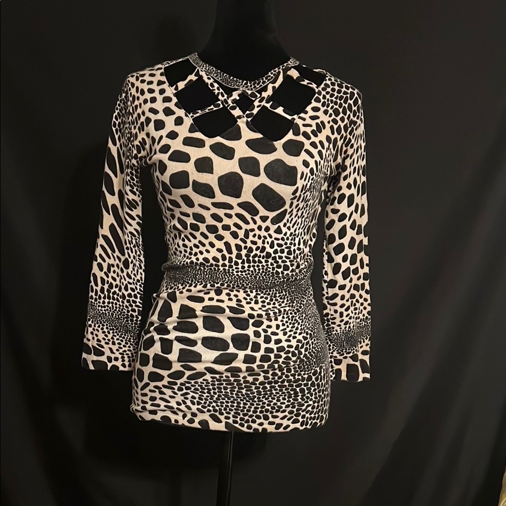 Boston Proper Black and White Animal Print Top